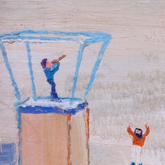 'Fire drill' by British 20th Century artist Fred Yates, acrylic on board, modern