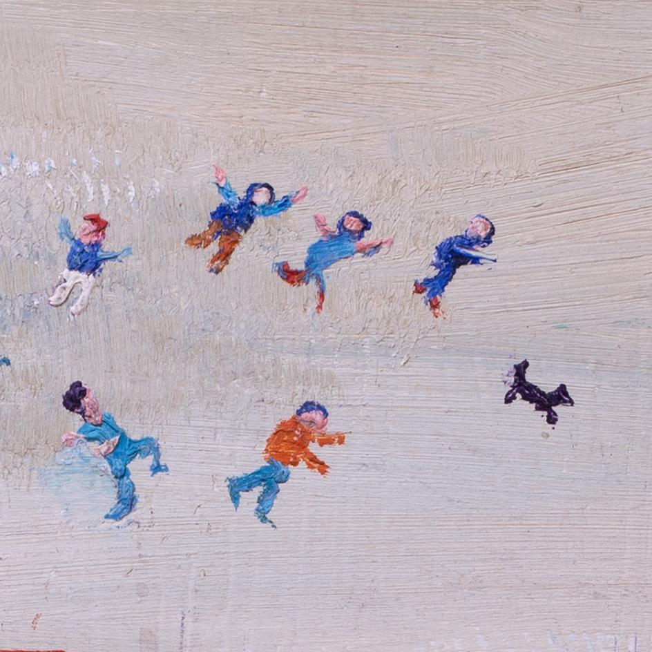 'Esercitazione antincendio' di Fred Yates, artista britannico del XX secolo, acrilico su tavola, moderno in vendita 2