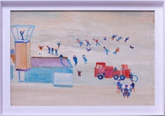 'Esercitazione antincendio' di Fred Yates, artista britannico del XX secolo, acrilico su tavola, moderno