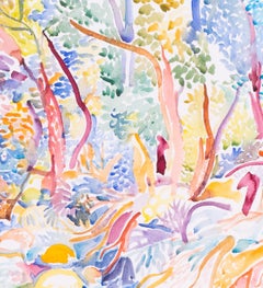 Large landscape watercolour by Cornish artist Fred Yates of La Riviere Lafare