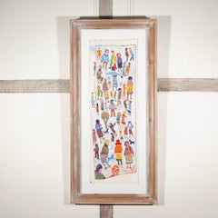 People, 2000 - Oil Painting on Board of Colourful Figures on White