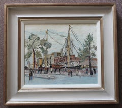 "The Discovery" on the Embankment, London, naive, figurative, oil by Fred Yates