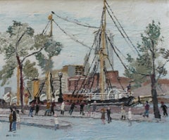Vintage "The Discovery" on the Embankment, London, naive, figurative, oil by Fred Yates