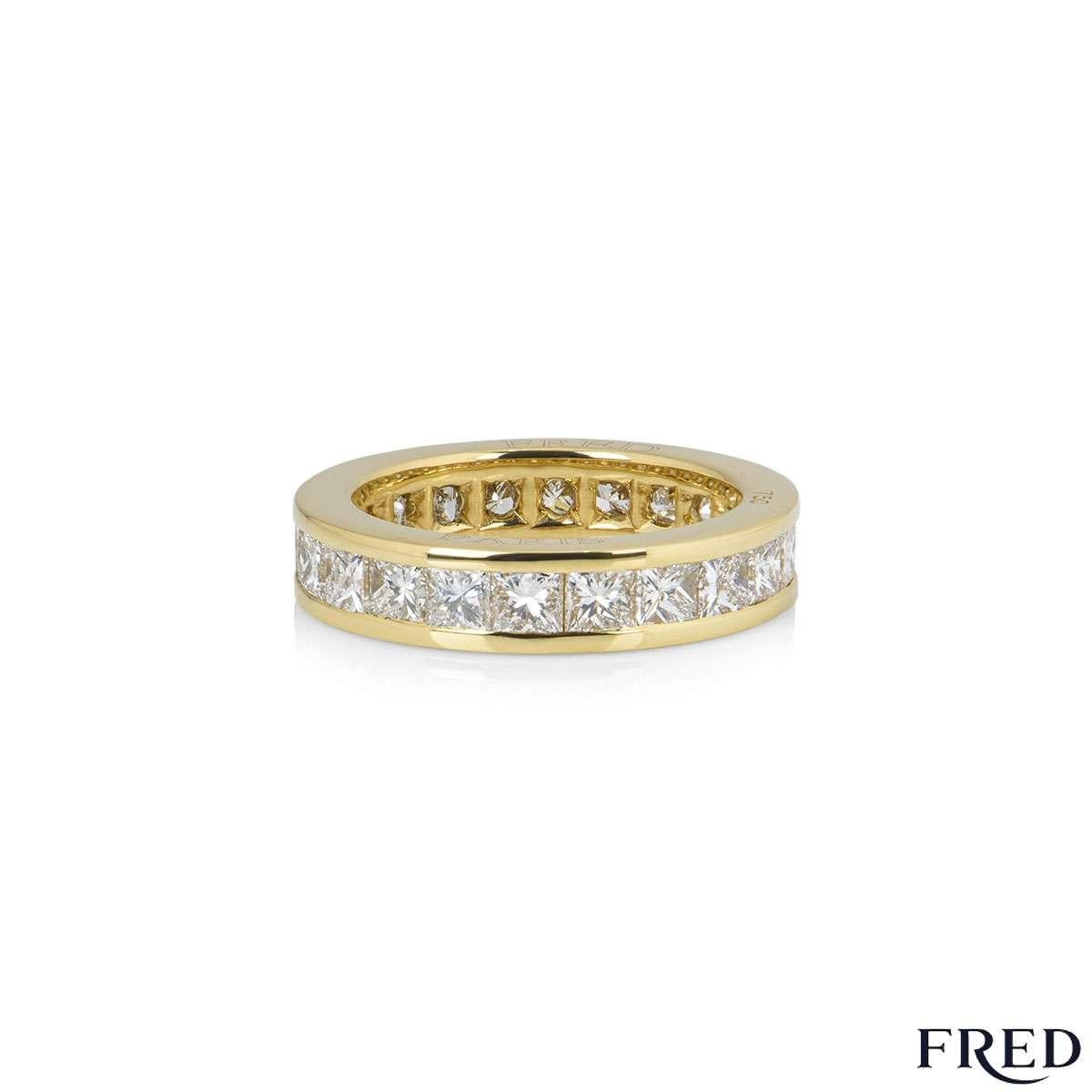 Princess Cut Fred Yellow Gold Diamond Eternity Ring For Sale