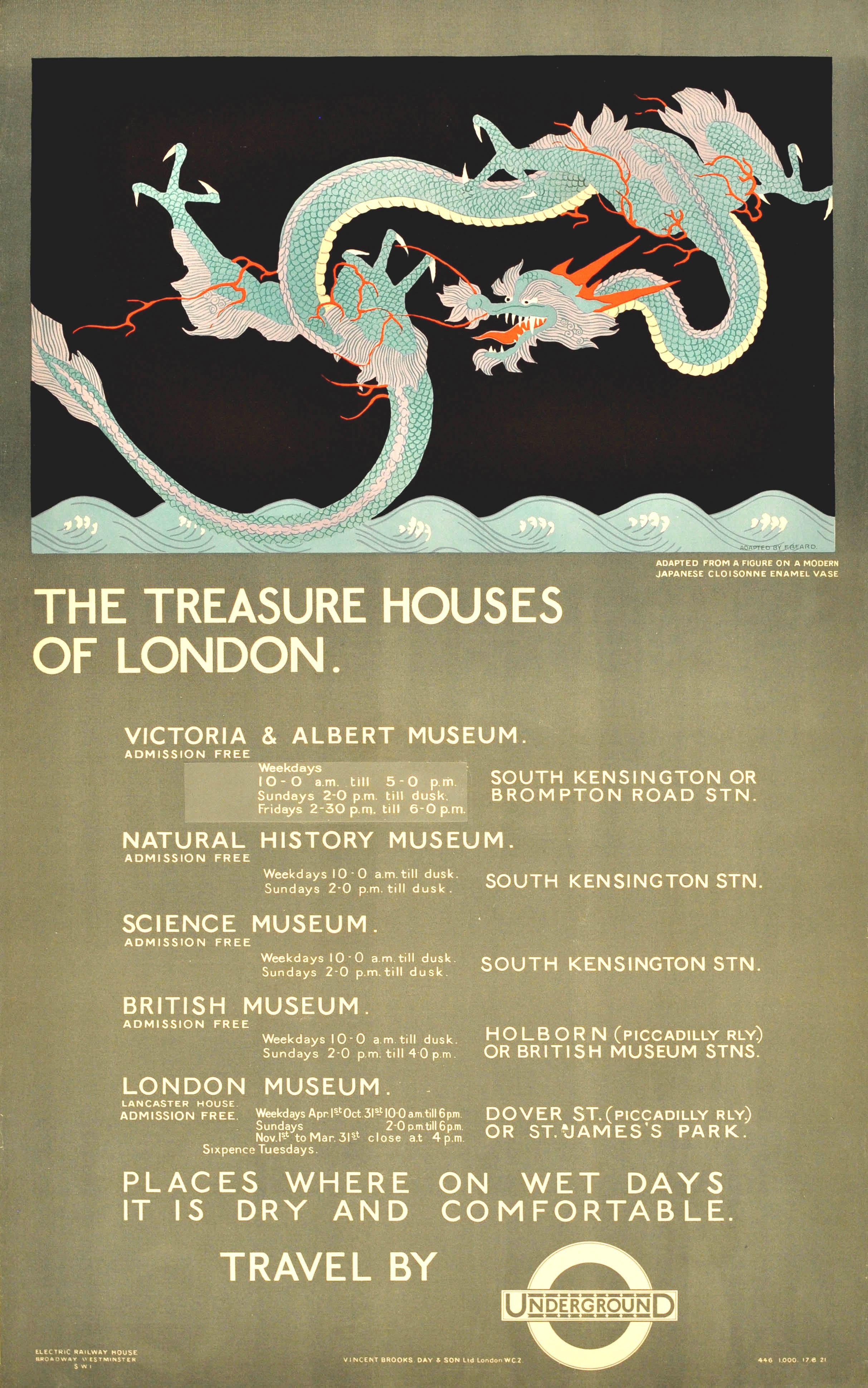 Print Freda Beard - Affiche originale vintage du métro de Londres « The Treasure Houses Of London Museums »
