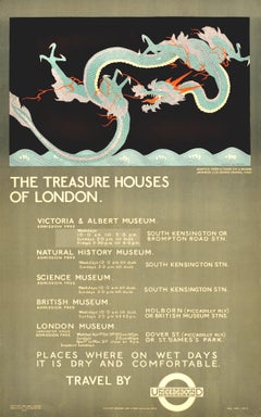 Affiche originale vintage du métro de Londres « The Treasure Houses Of London Museums »
