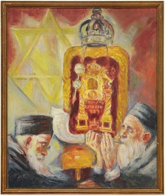 High Holidays Shofar Judaica Oil Painting