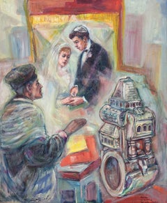 Jewish Wedding Chuppah and Marriage Ring Painting