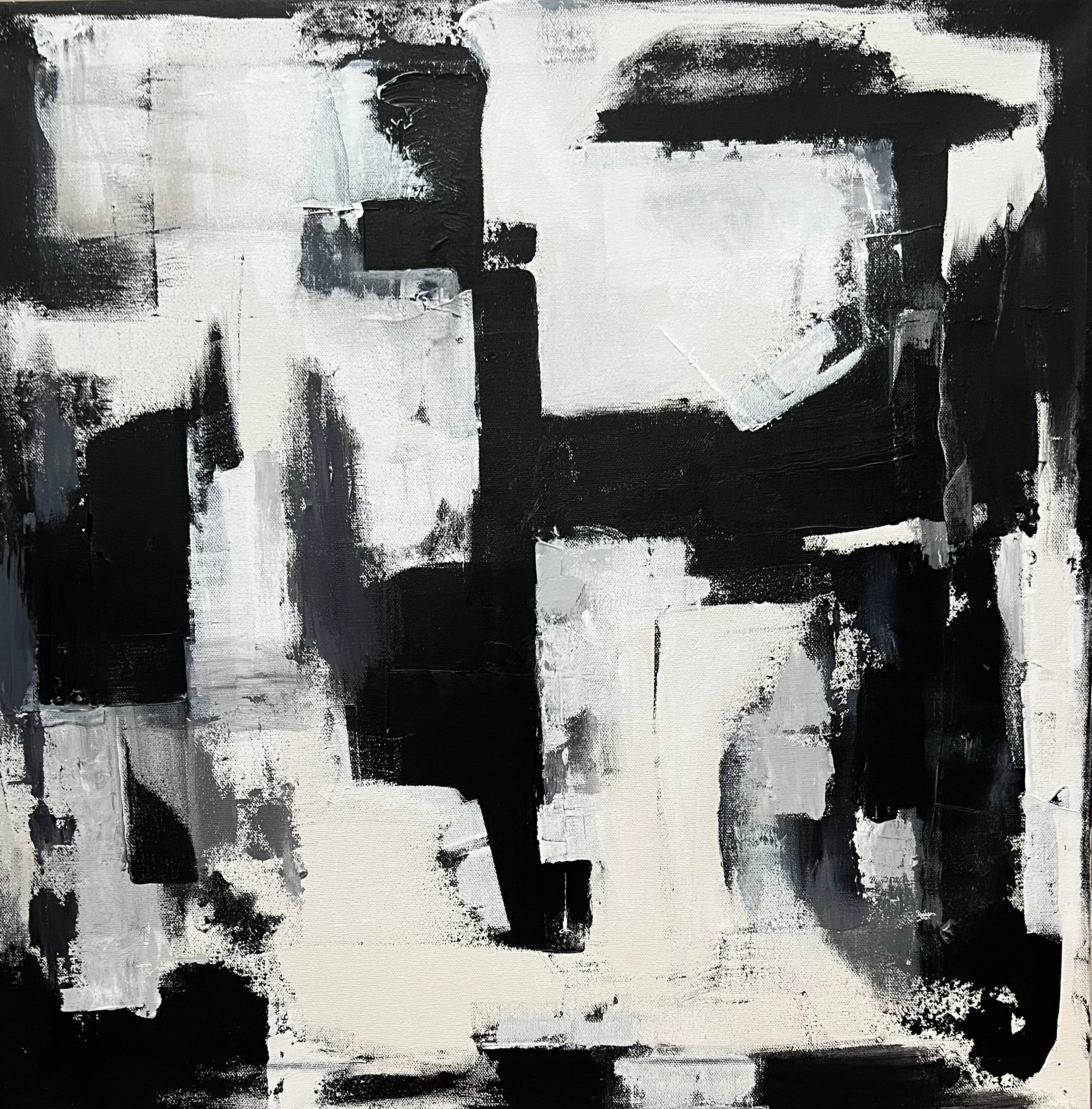 Abstract Painting Fredda Tone - Déclaration, acstract géométrique monochrome, noir et blanc