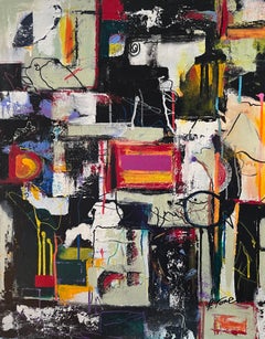 Stop, bold bright color abstract acrylic painting