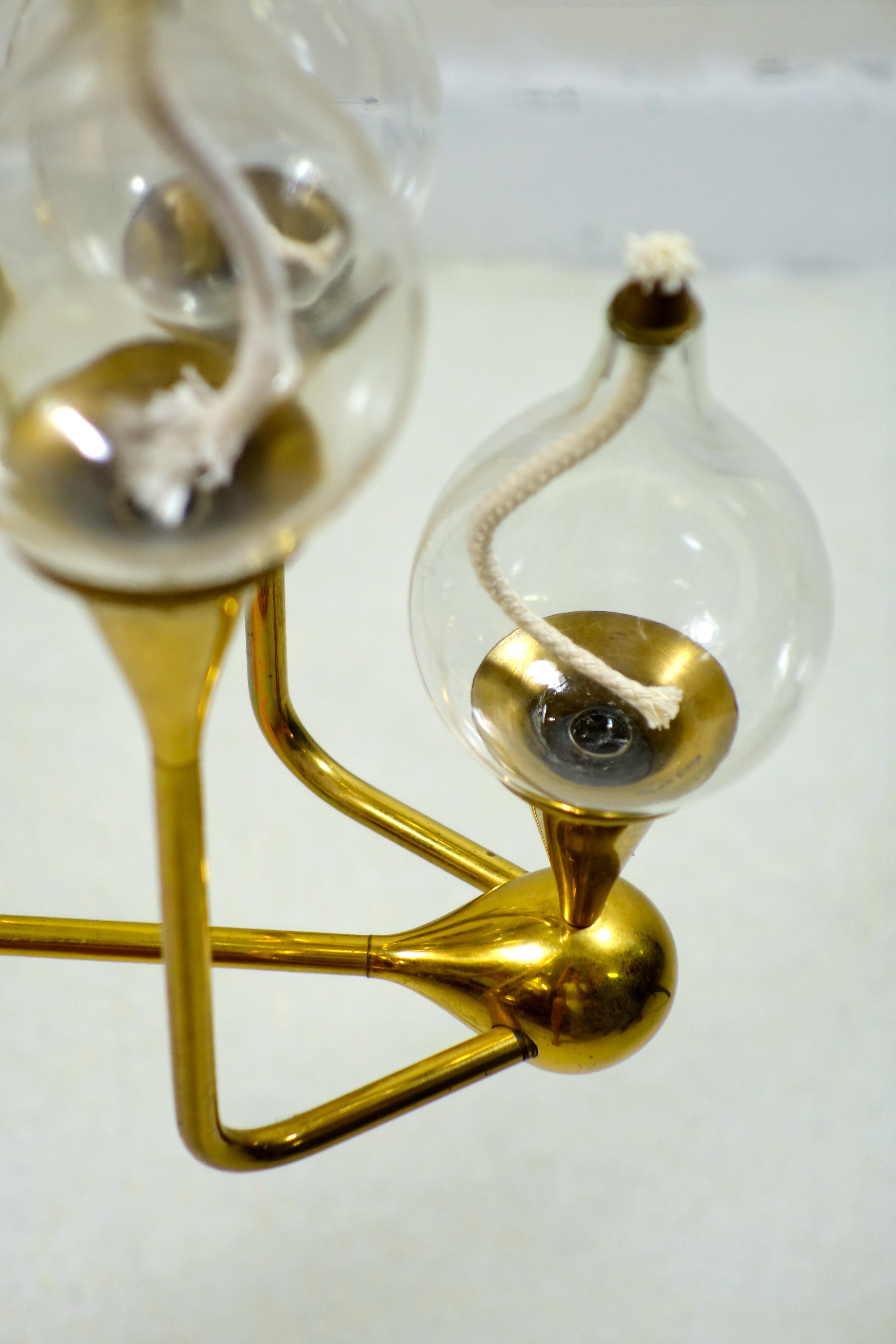 Mid-Century Modern Freddie Andersen Midcentury 12-Arm Brass Oil Lamp Candelabra Chandelier For Sale