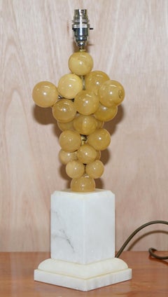 Freddy Rensonnet Fully Stamped Carrara Marble Base Lamp with Alabaster Grapes