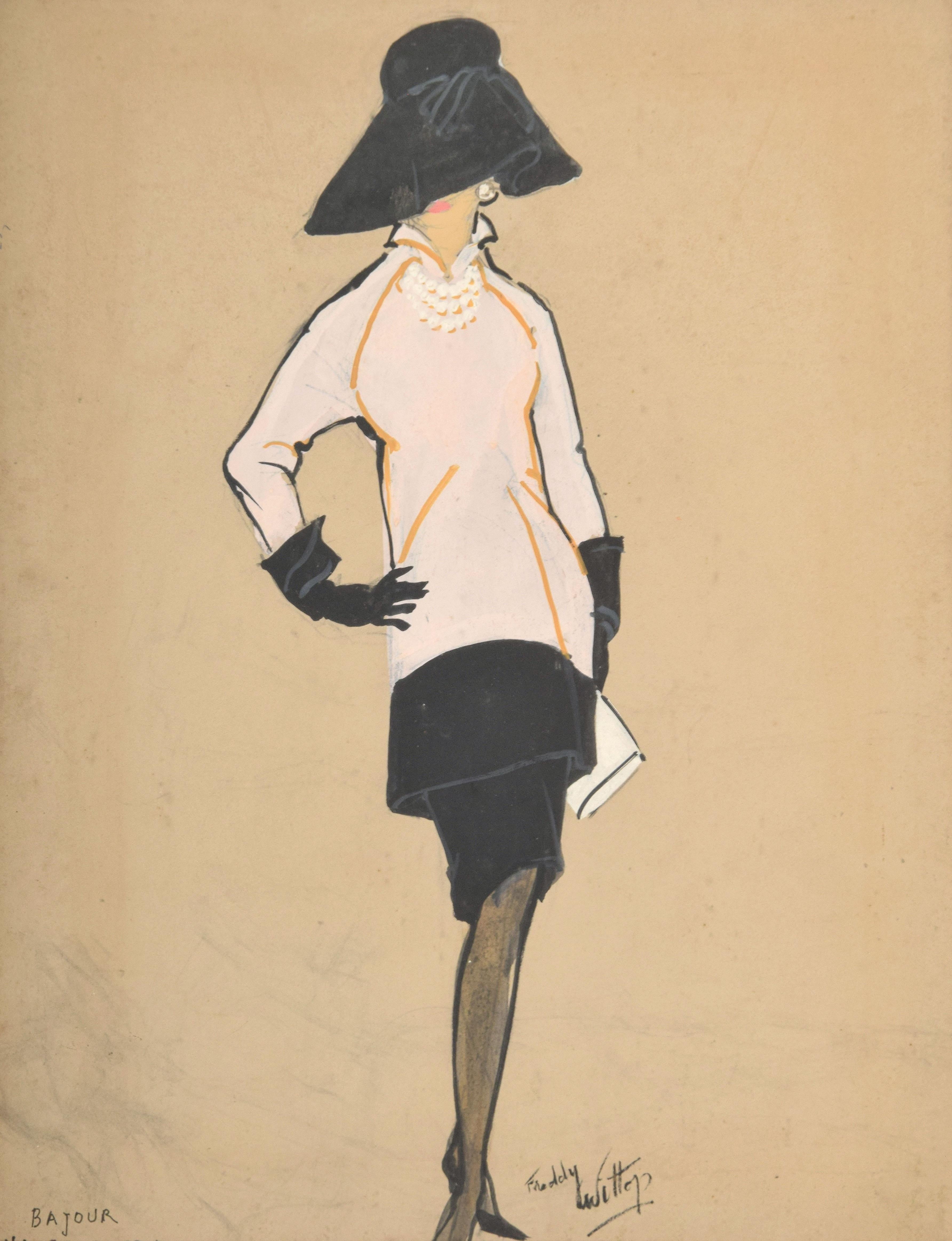 Additional Information: Freddy Wittop’s drawing depicts one of the costumes he designed for “Bajour”. Costume designer Freddy Wittop won a Tony Award for his work on “Hello, Dolly!” and was also the recipient of a TDF Irene Sharaff Award for