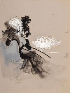 Vintage Freddy Wittop Ballet Drawing, Mixed Media