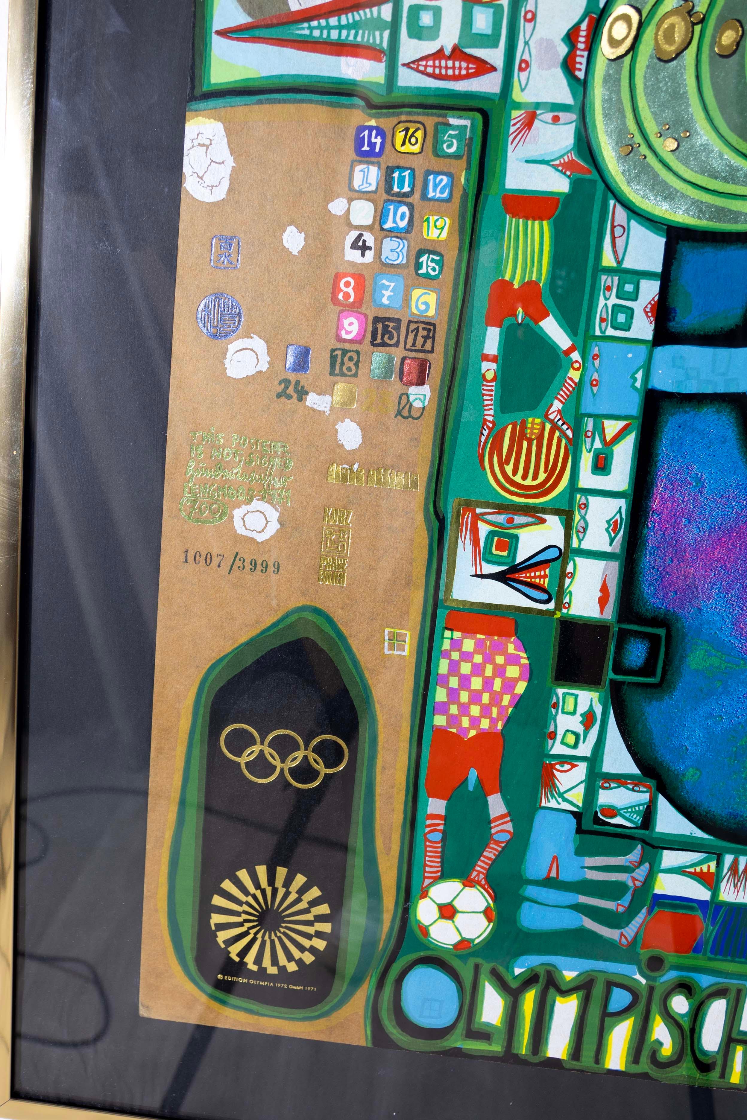Fredensreich Hundertwasser Olympic Munich Gold Foil Silkscreen 1972 Framed For Sale 4