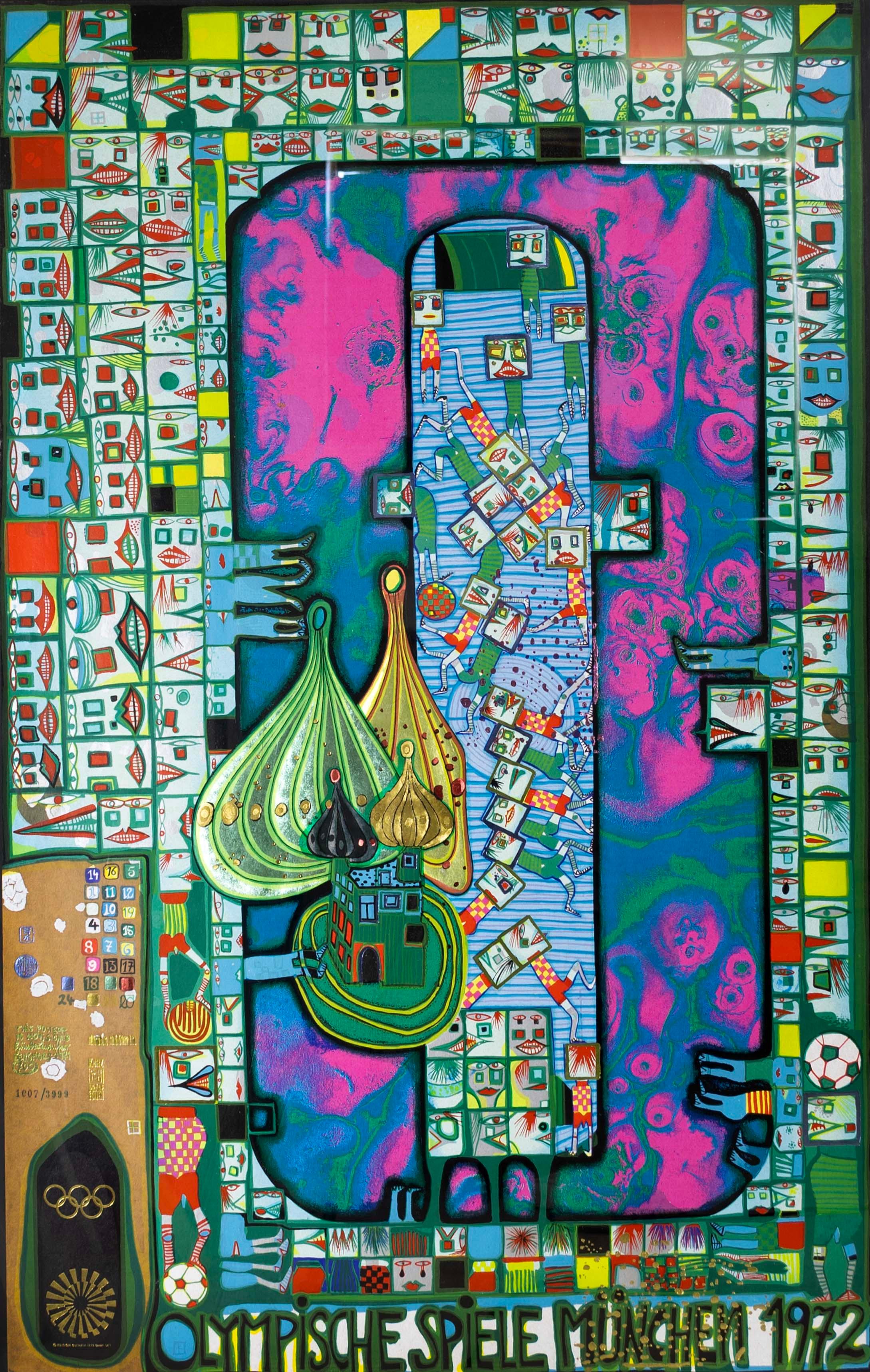 German Fredensreich Hundertwasser Olympic Munich Gold Foil Silkscreen 1972 Framed For Sale