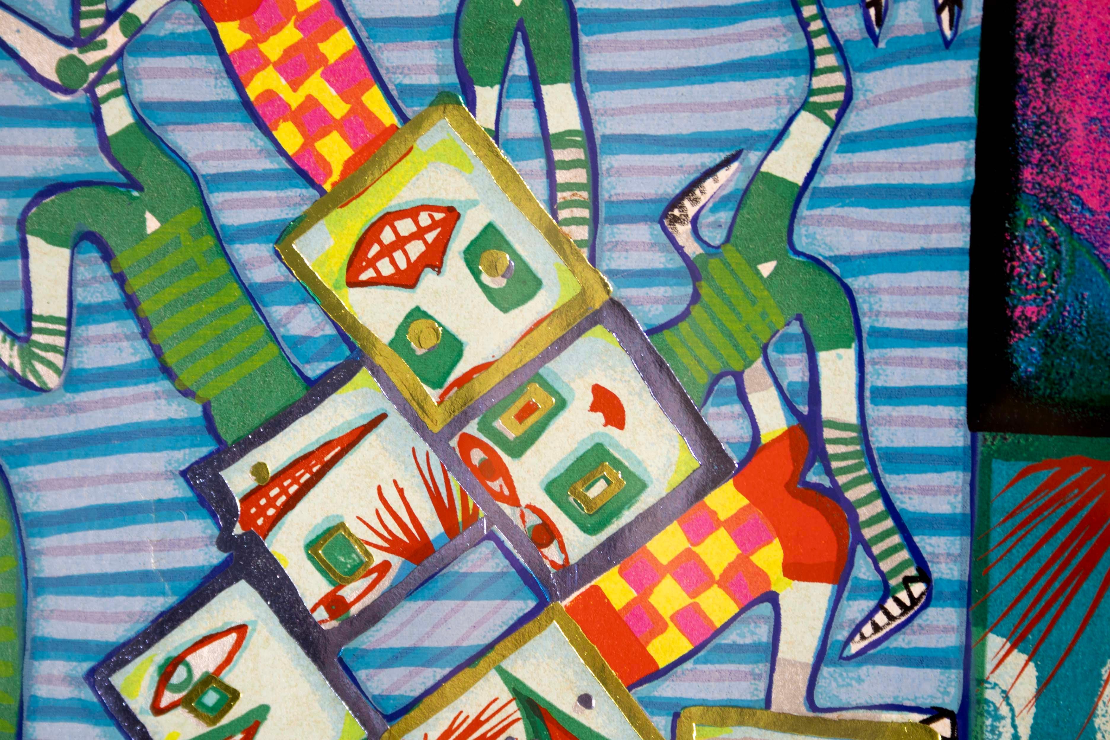 Fredensreich Hundertwasser Olympic Munich Gold Foil Silkscreen 1972 Framed In Good Condition For Sale In Keego Harbor, MI