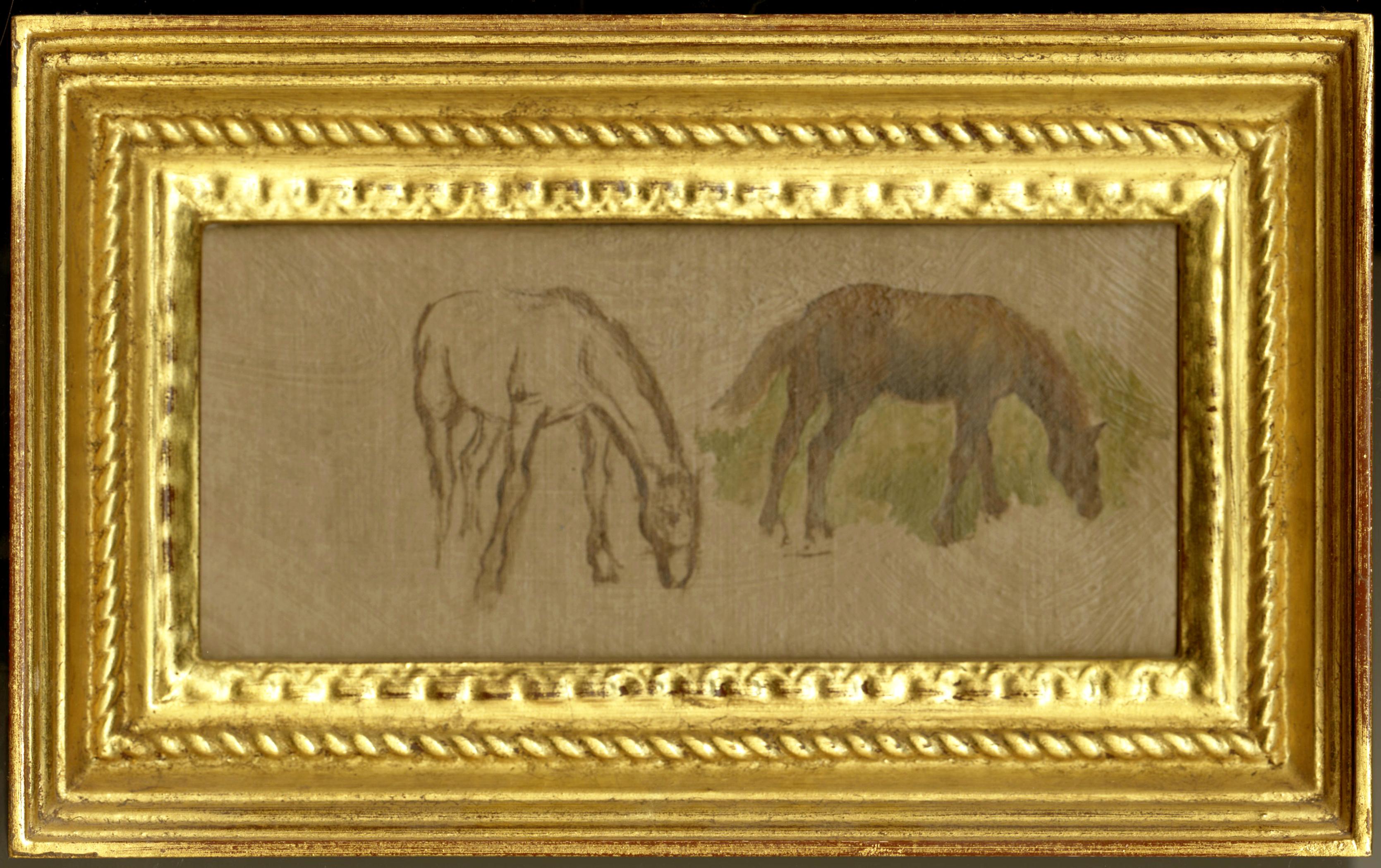 Étude à l'huile de deux chevaux - Painting de Frederic A. Bridgeman