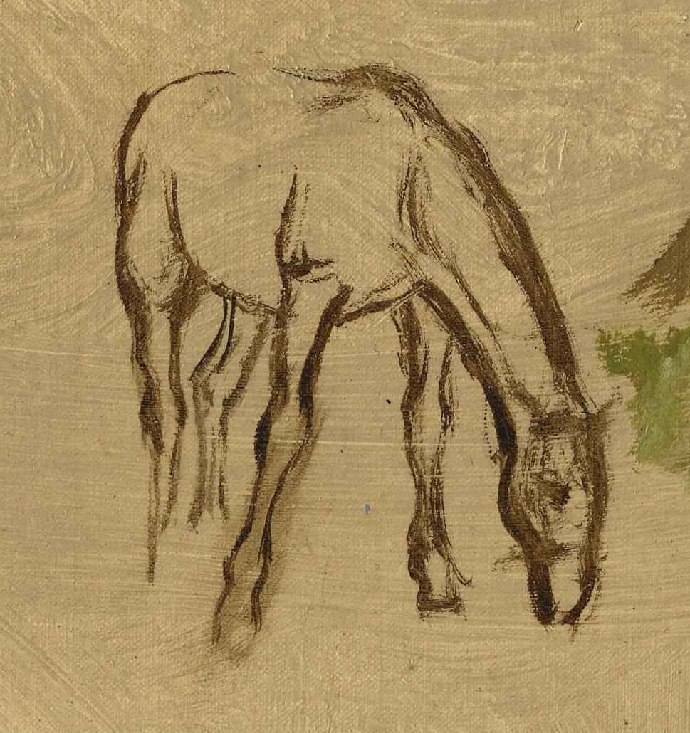 Étude à l'huile de deux chevaux - Réalisme américain Painting par Frederic A. Bridgeman