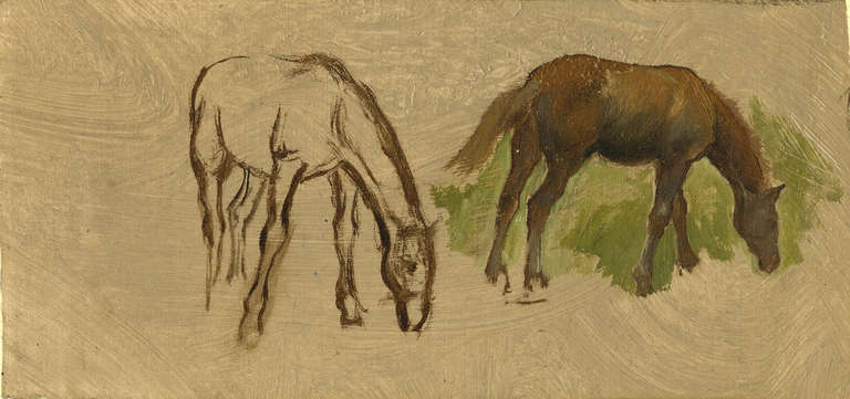 Frederic A. Bridgeman Animal Painting - Oil Study of Two Horses