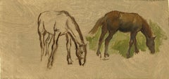 Antique Oil Study of Two Horses
