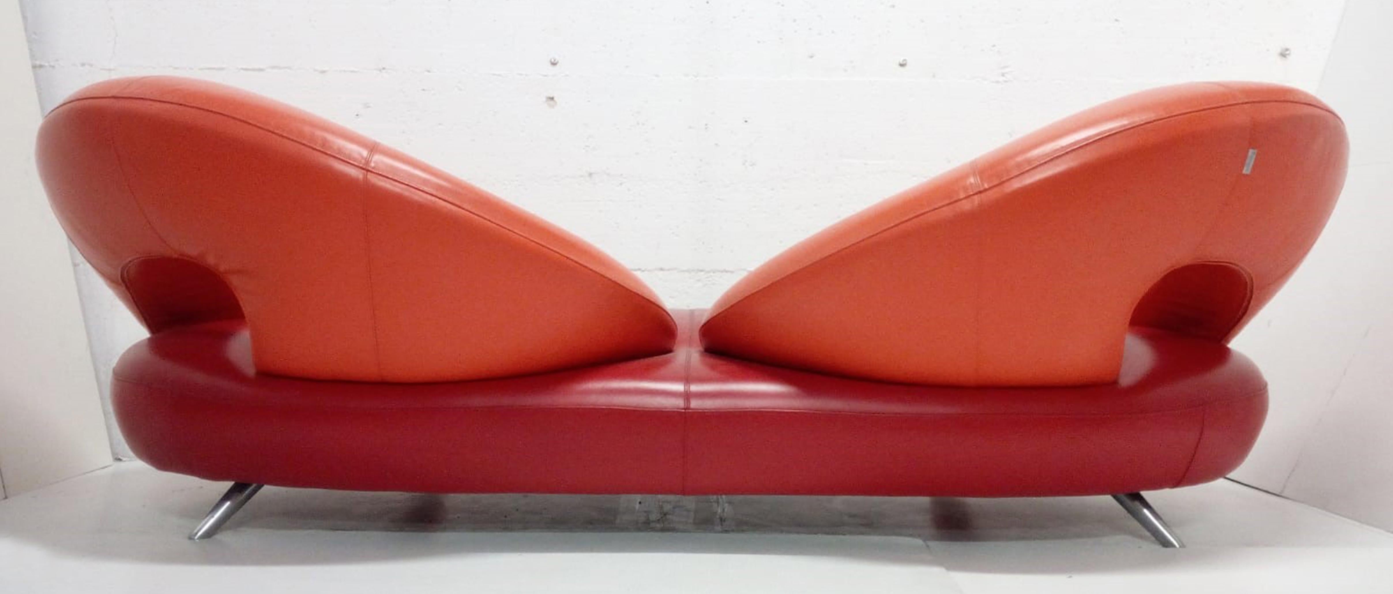 Steel Frédéric Amat Prototype Leather Sofa for Poltromec Italia, 1970s