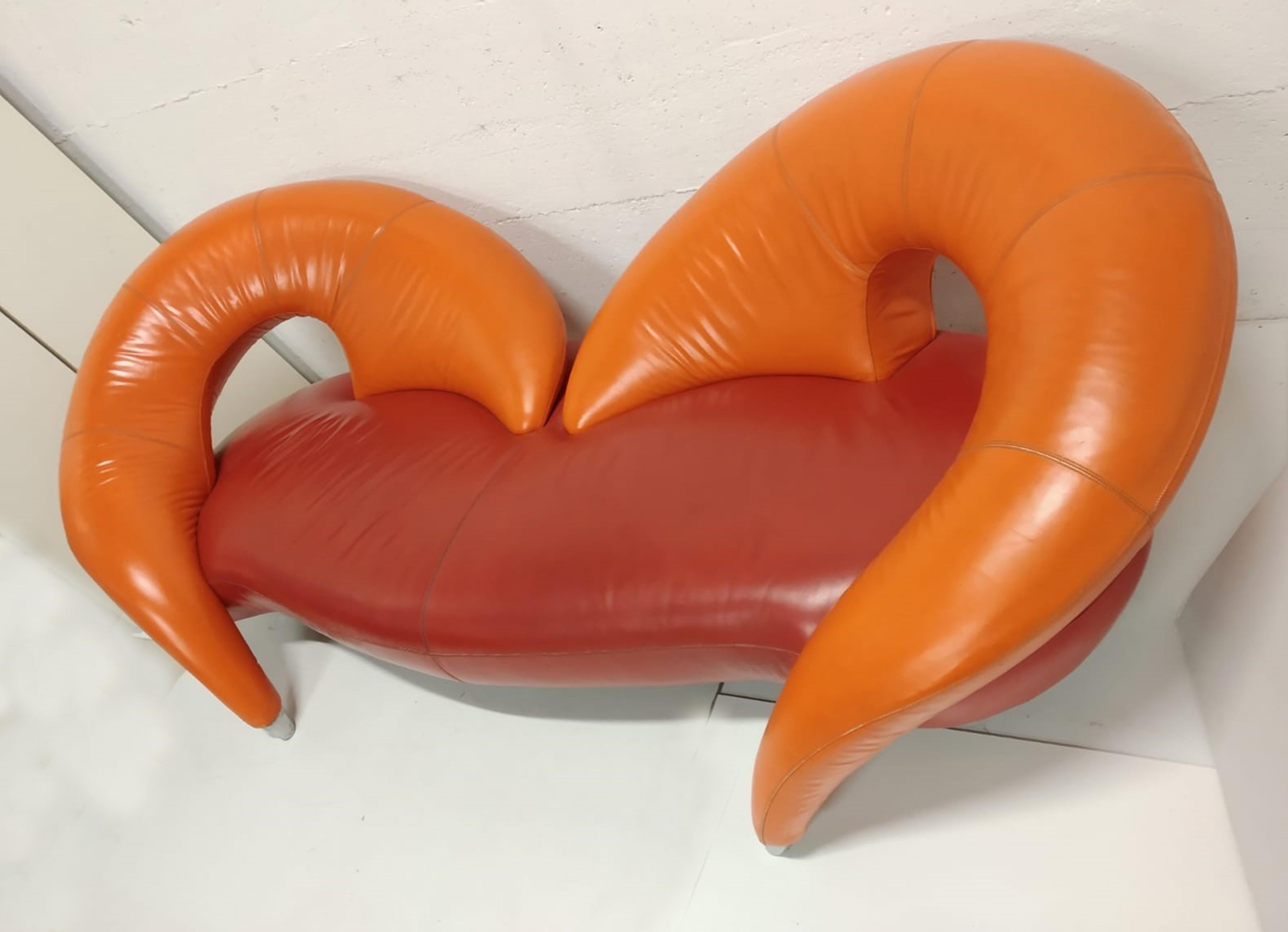 Mid-Century Modern Frédéric Amat Prototype Leather Sofa for Poltromec Italia, 1970s