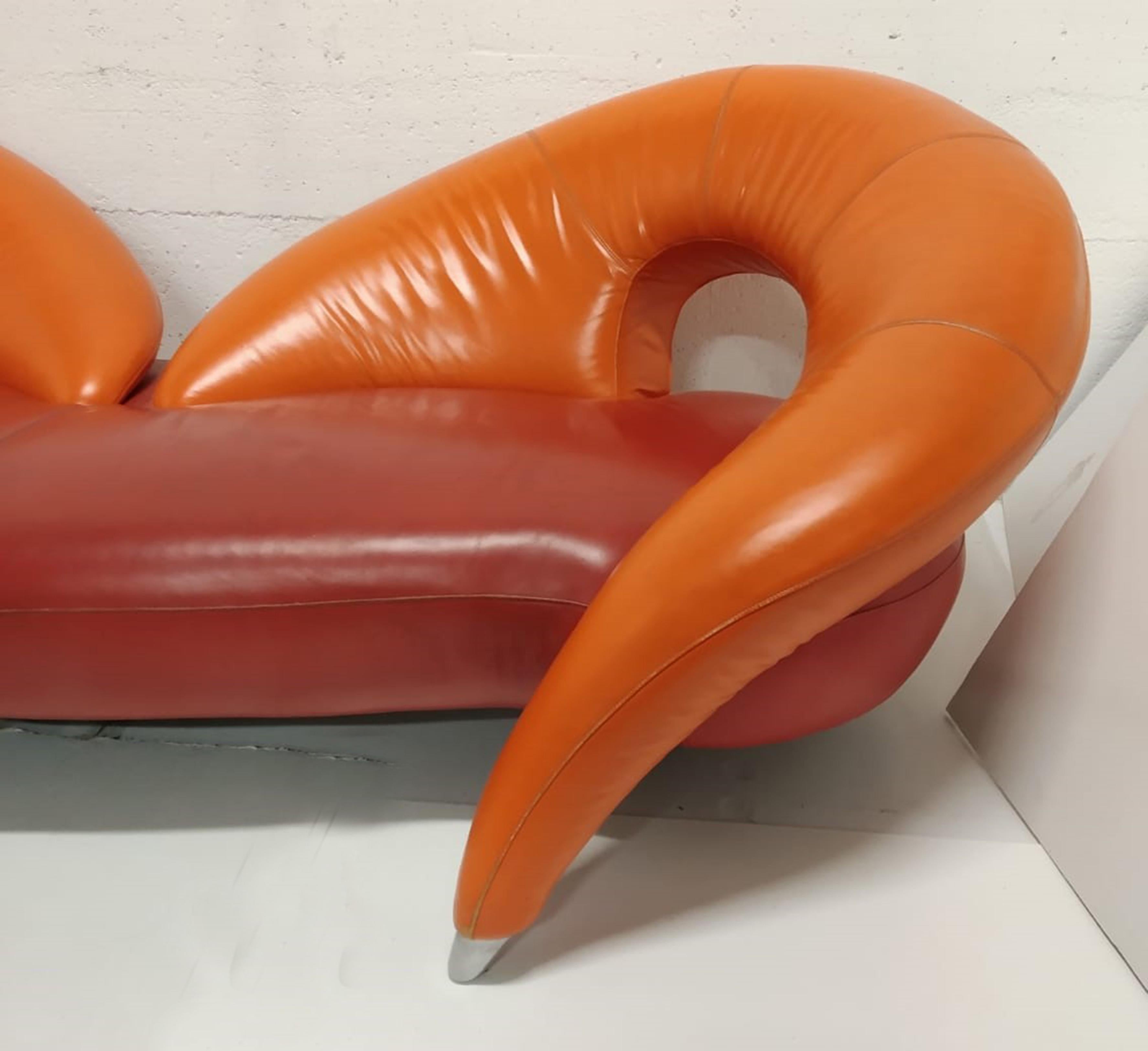 Italian Frédéric Amat Prototype Leather Sofa for Poltromec Italia, 1970s