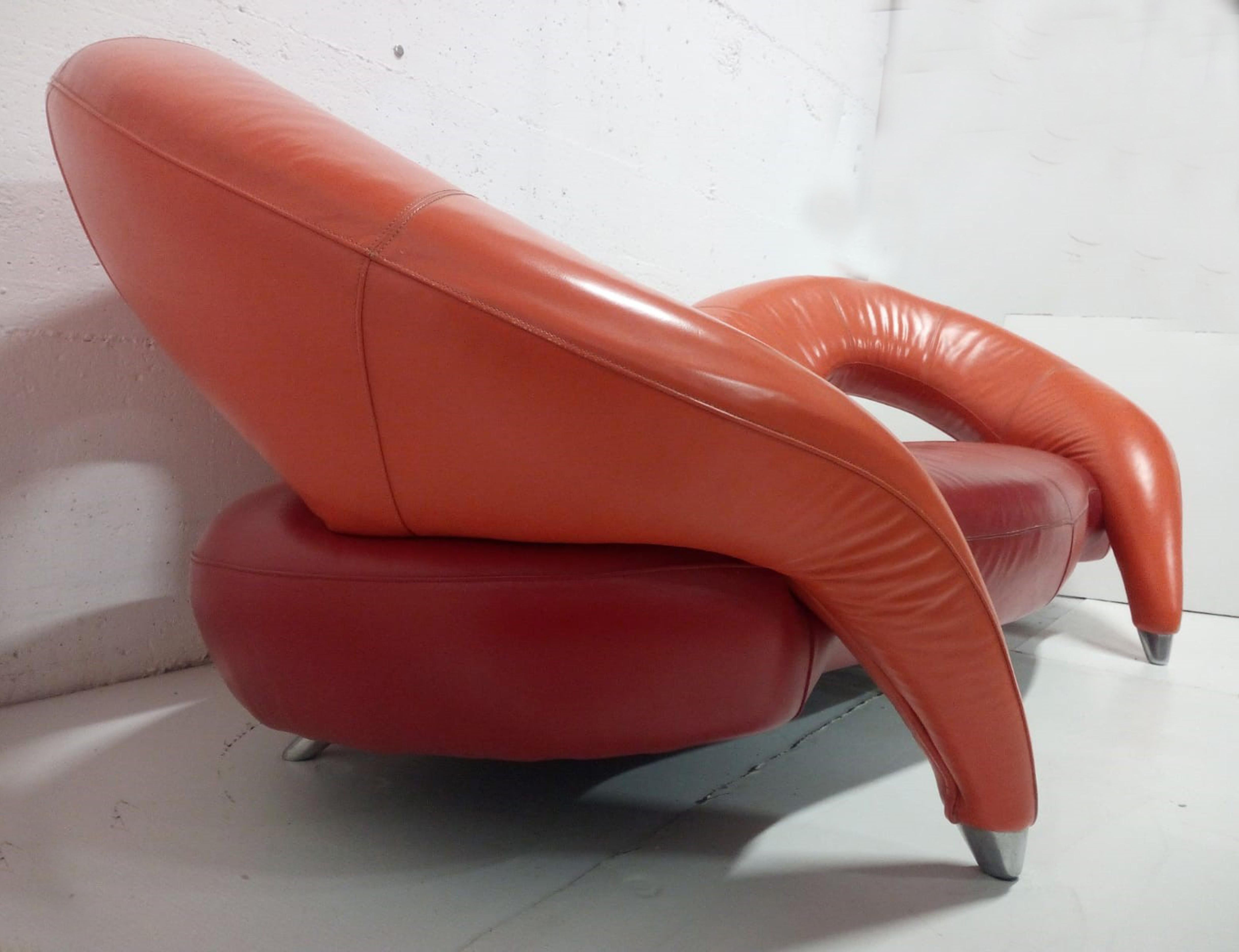 Frédéric Amat Prototype Leather Sofa for Poltromec Italia, 1970s In Good Condition In Puglia, Puglia