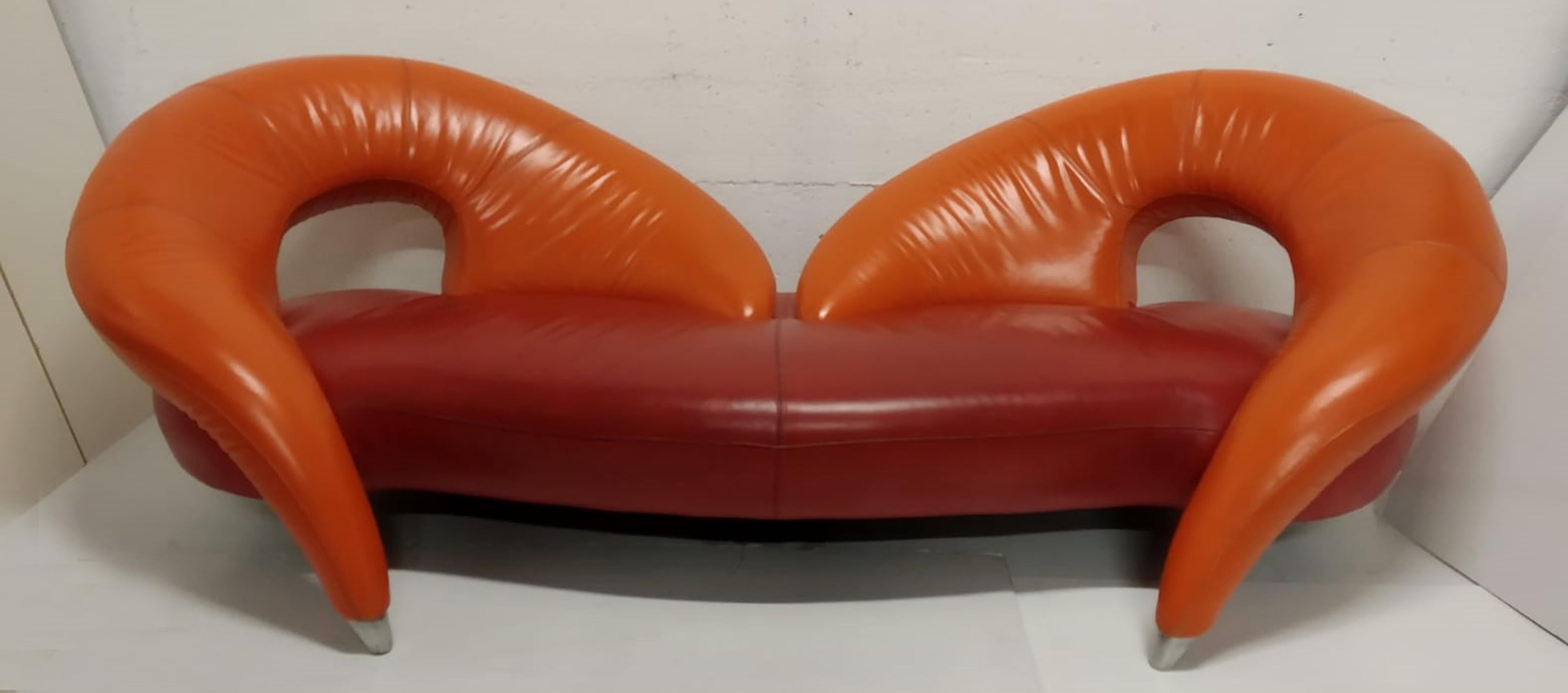 Late 20th Century Frédéric Amat Prototype Leather Sofa for Poltromec Italia, 1970s