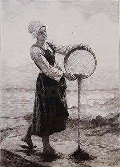 Young Bretonne Winnowing Buckwheat by the Sea