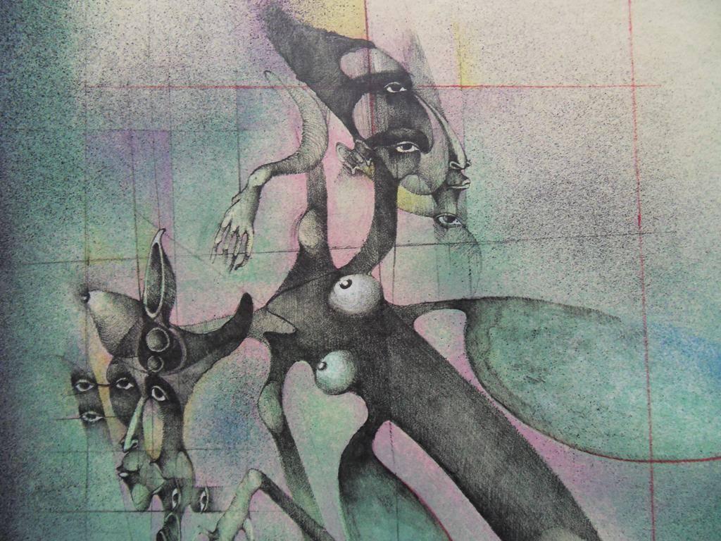 Surrealist Horse and Rider - Handsigned lithograph  - Gray Animal Print by Frédéric Bouché