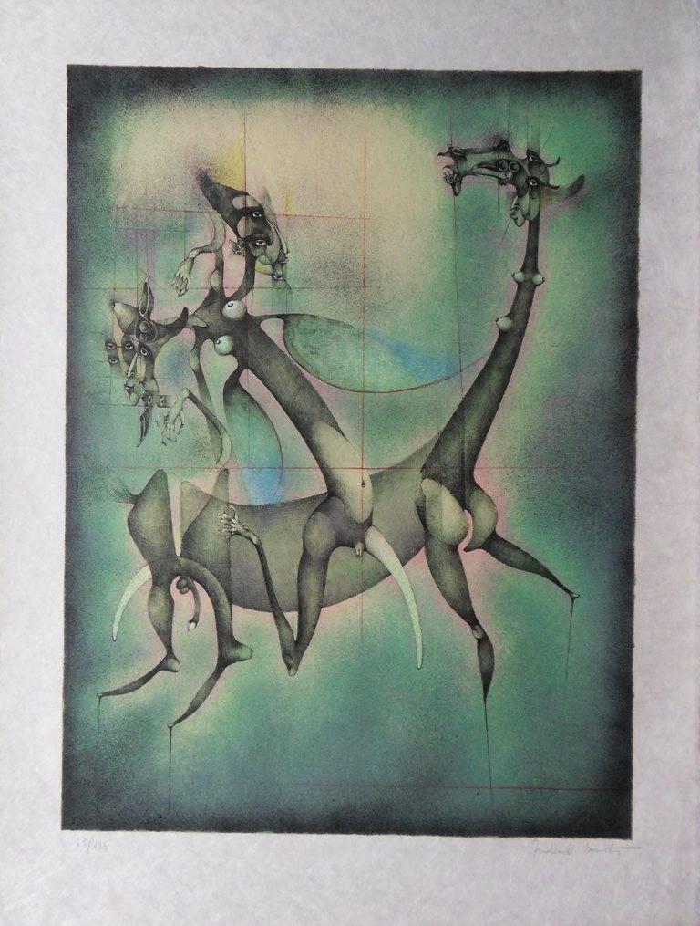 Frédéric Bouché Animal Print - Surrealist Horse and Rider - Handsigned lithograph 
