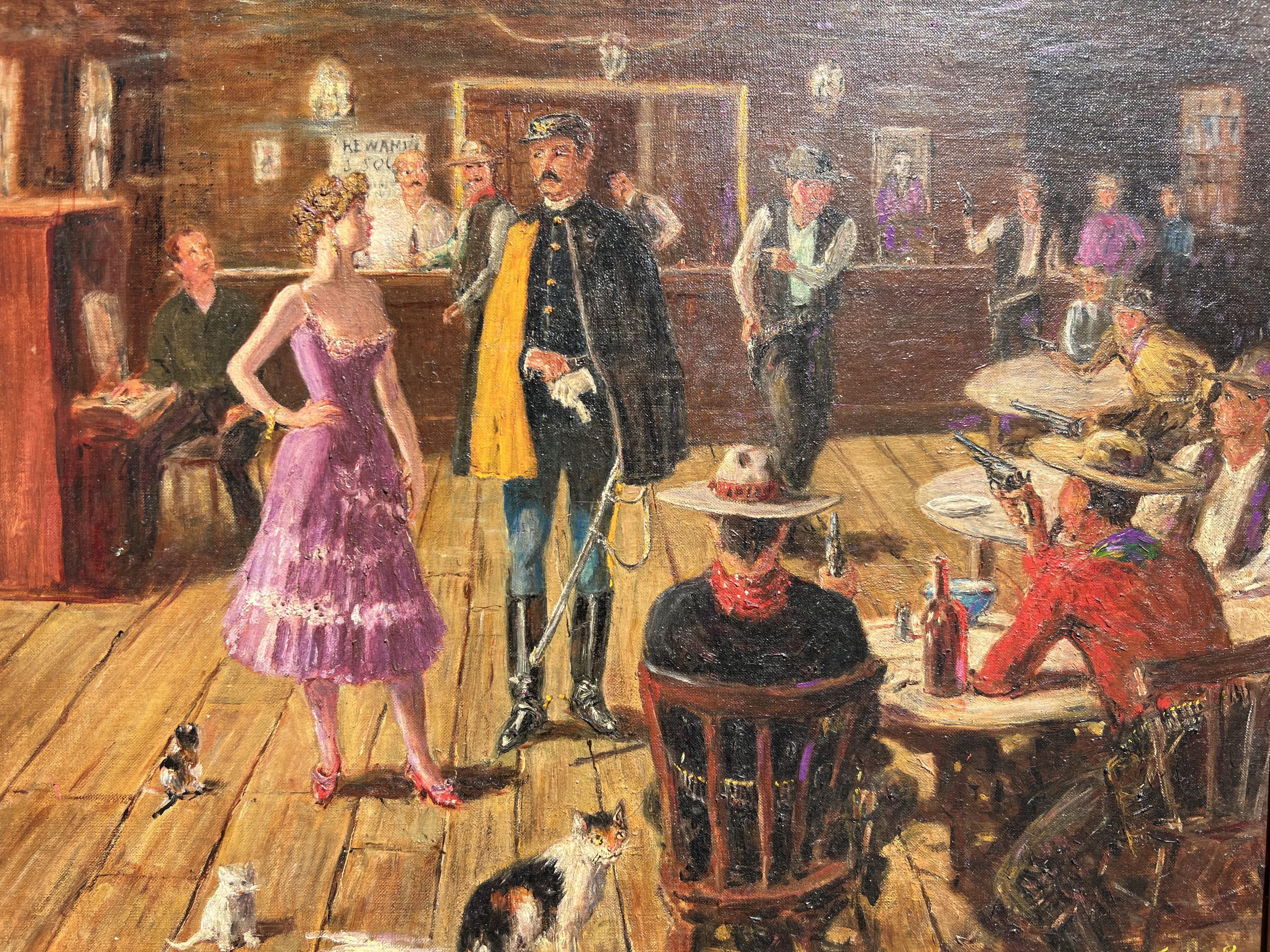 L'artiste américain Frederic Burnett (XX) - Peinture à l'huile sur panneau - Scène occidentale 2