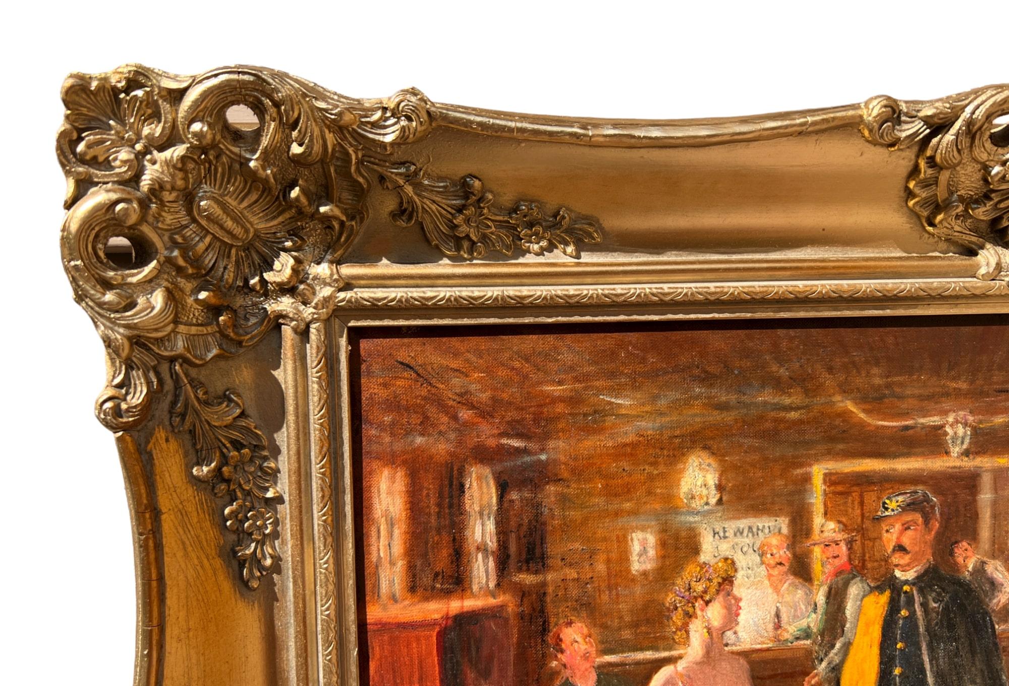 L'artiste américain Frederic Burnett (XX) - Peinture à l'huile sur panneau - Scène occidentale 7