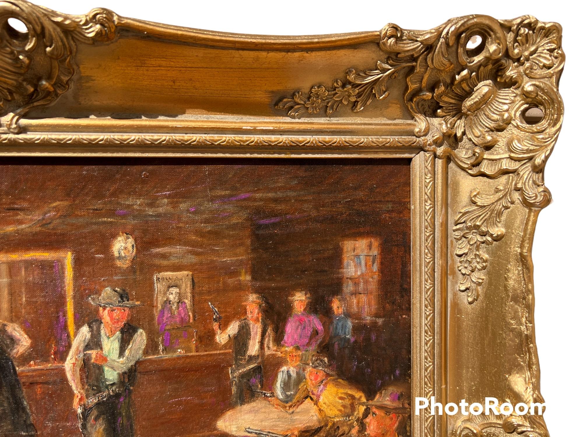 L'artiste américain Frederic Burnett (XX) - Peinture à l'huile sur panneau - Scène occidentale 8