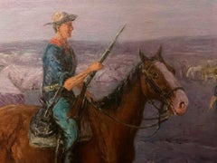 Vintage Western Cowboy Painting, Encampment Scene, by listed artist , ca 1950’s