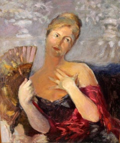 La dama del abanico - Óleo sobre tela - Firmado y enmarcado - Año 1987
