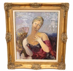La dama del abanico - Óleo sobre tela - Firmado y enmarcado - Año 1987