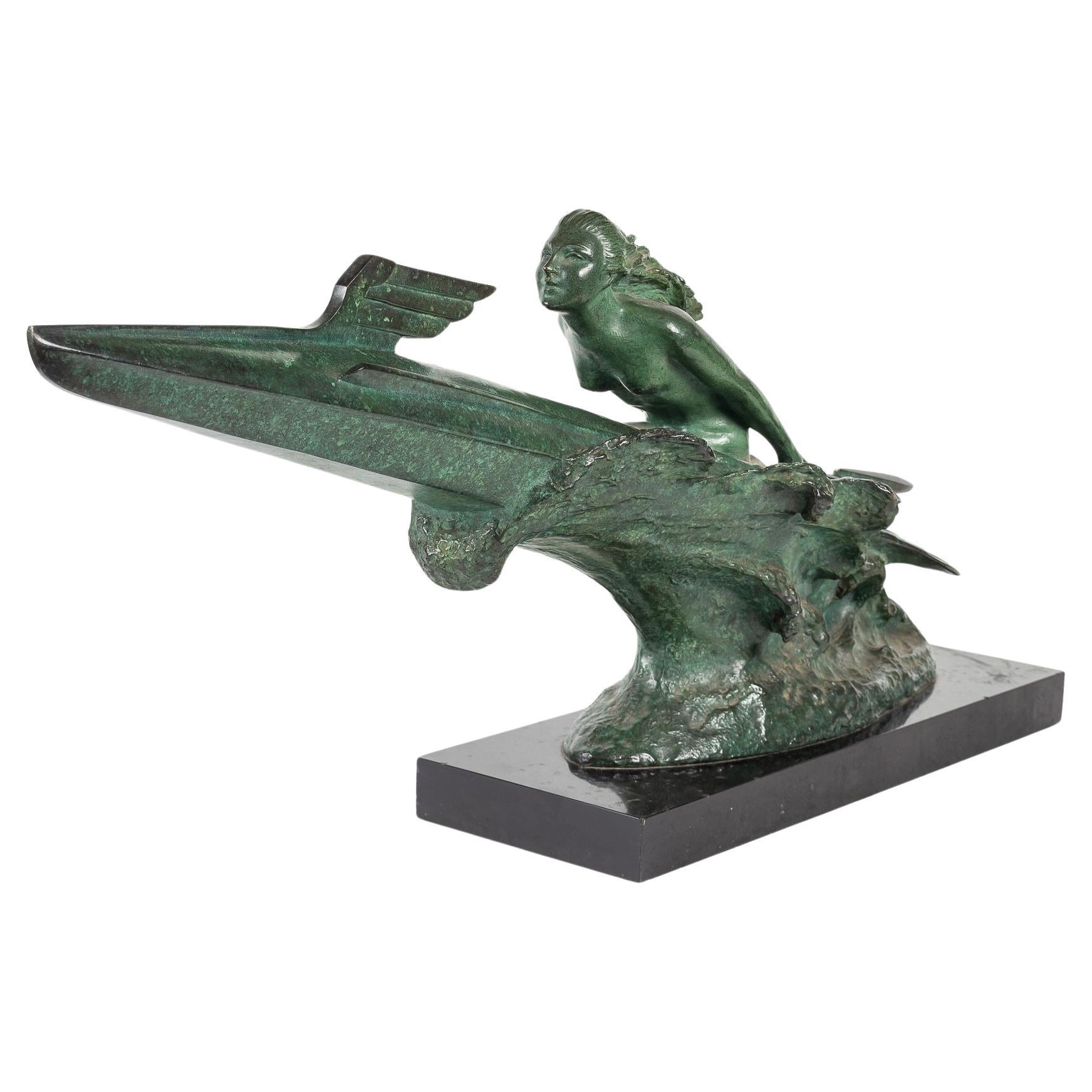 Frederic C.FOCHT (1879-1937) "Vitesse" Eine Art-Deco-Bronze-Skulptur um 1930  im Angebot