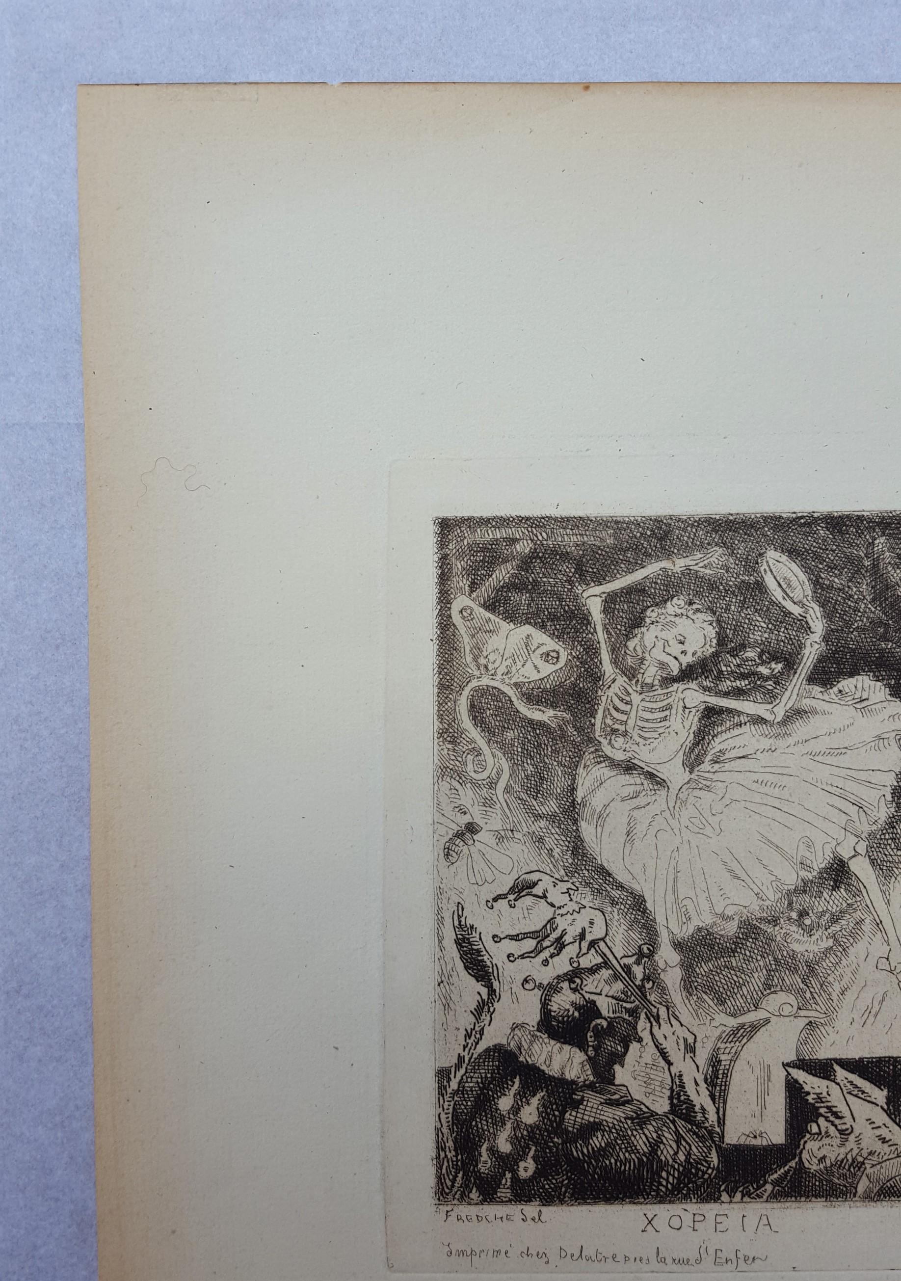 La Danse de la Mort (Der Tanz des Todes) (Grau), Figurative Print, von Frederic Chevalier