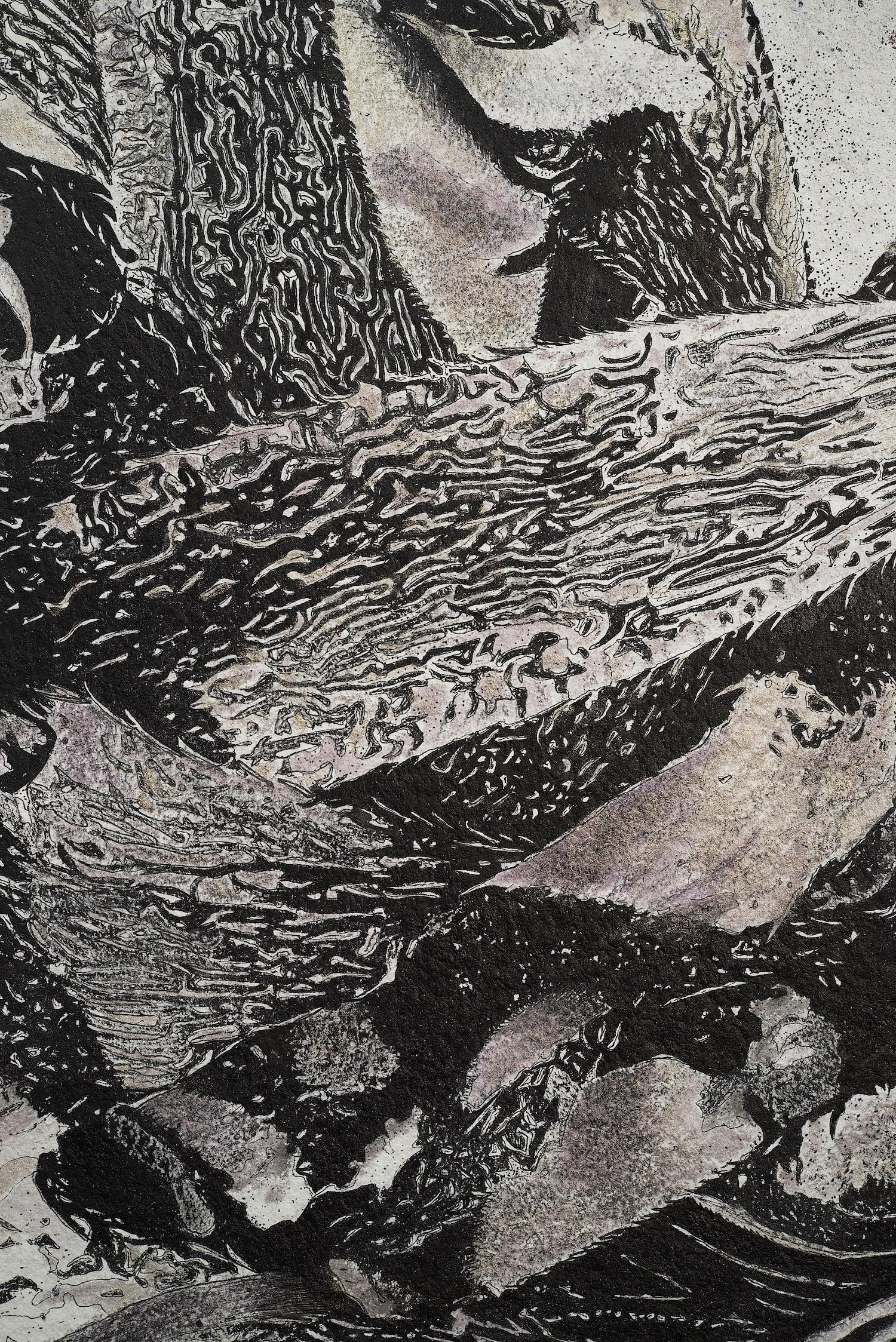 Alga Aligata Nr. 5 – oceanisches, abstrahiertes Werk aus Seetang auf Papier – Painting von Frédéric Choisel