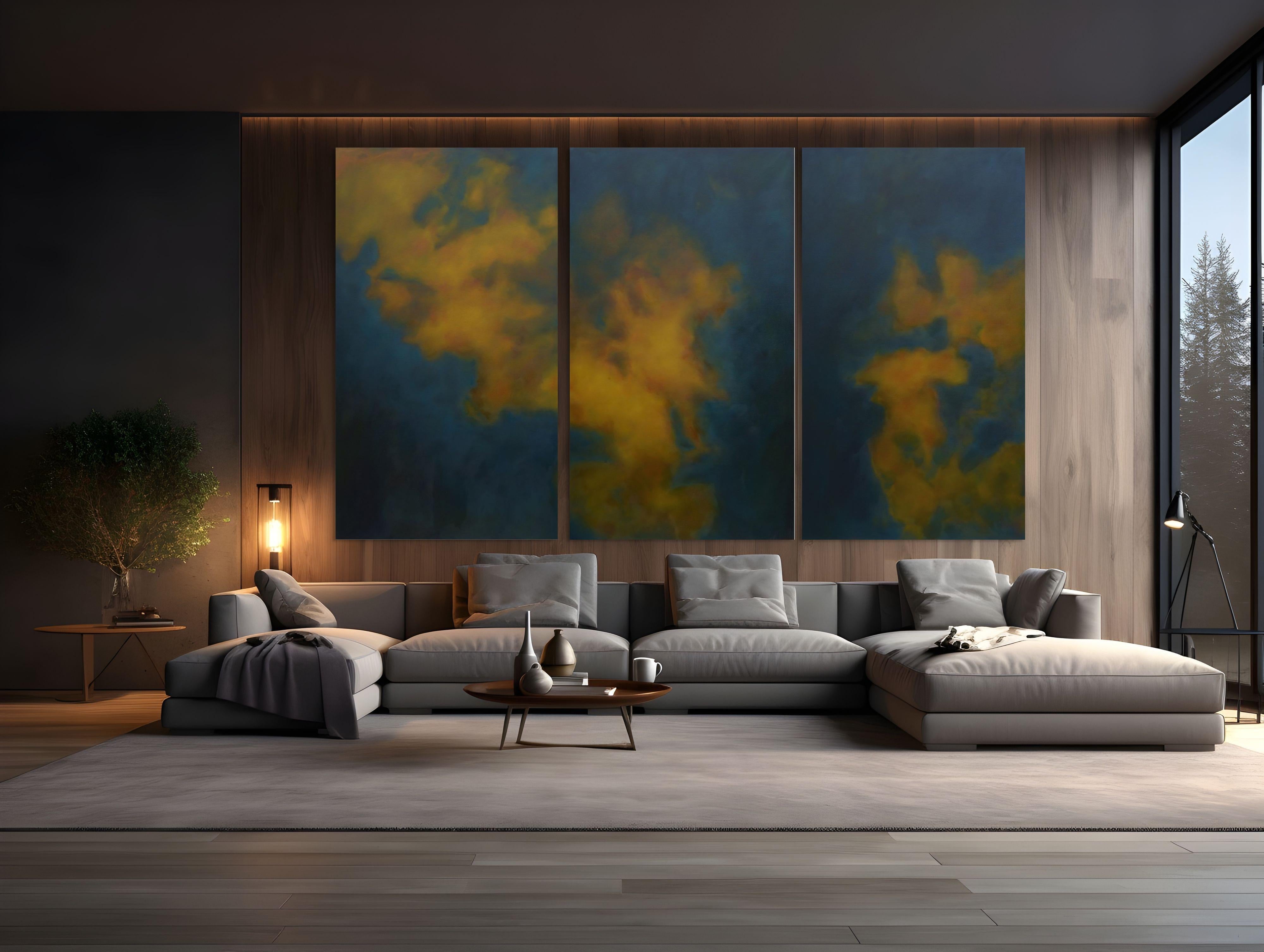 Ciel de Nuit  (Night Sky) / Triptych 80 x 138 inches / 6.5 x 11.5 feet - Abstract Expressionist Painting by Frédéric Choisel