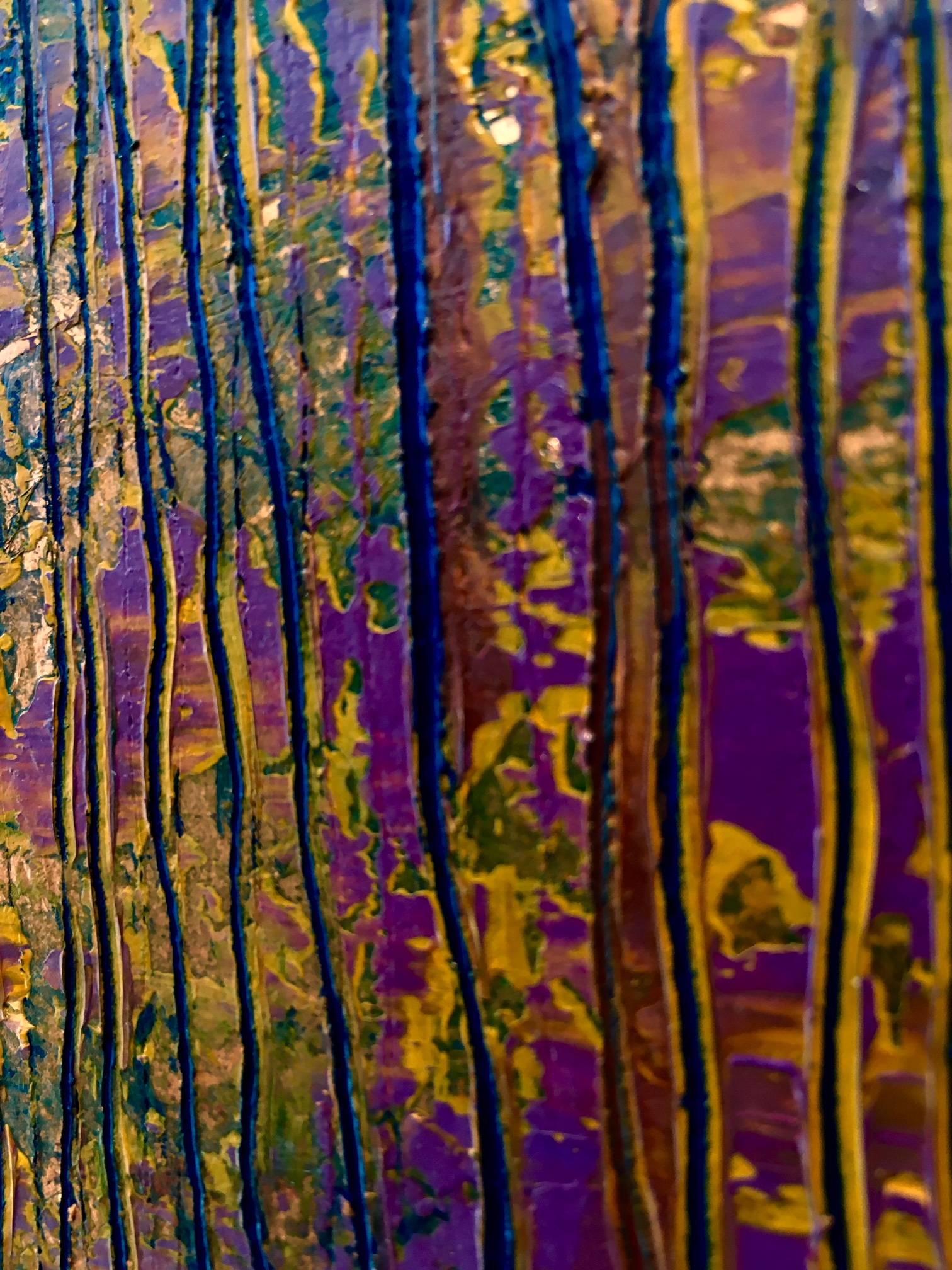 Composition in Purple / oil and metal leaf - Abstract Expressionist Painting by Frédéric Choisel