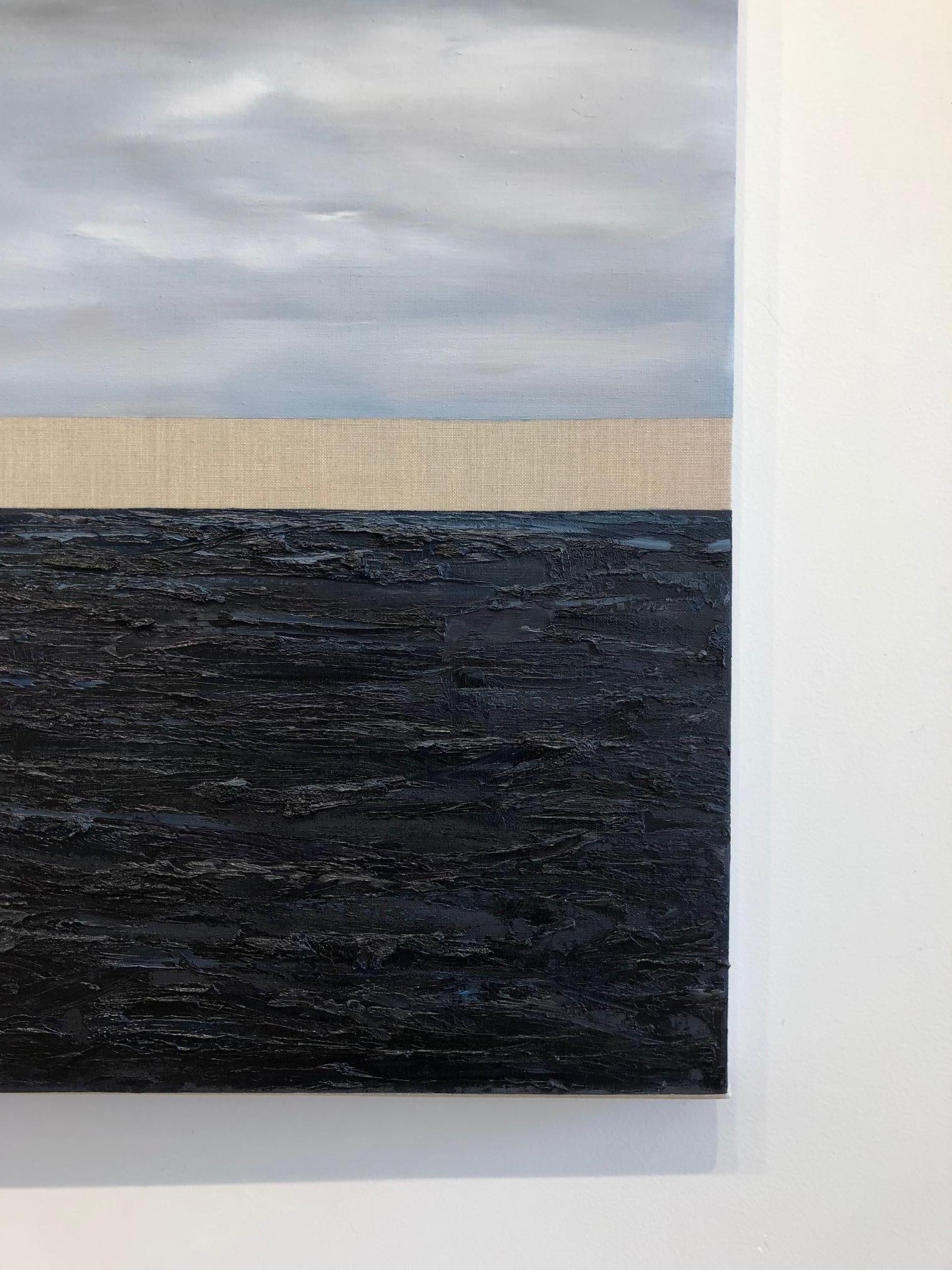 ELPIS / Hope - oil on linen, 84 x 60 inches - clouds, sea, water, grey, indigo 2
