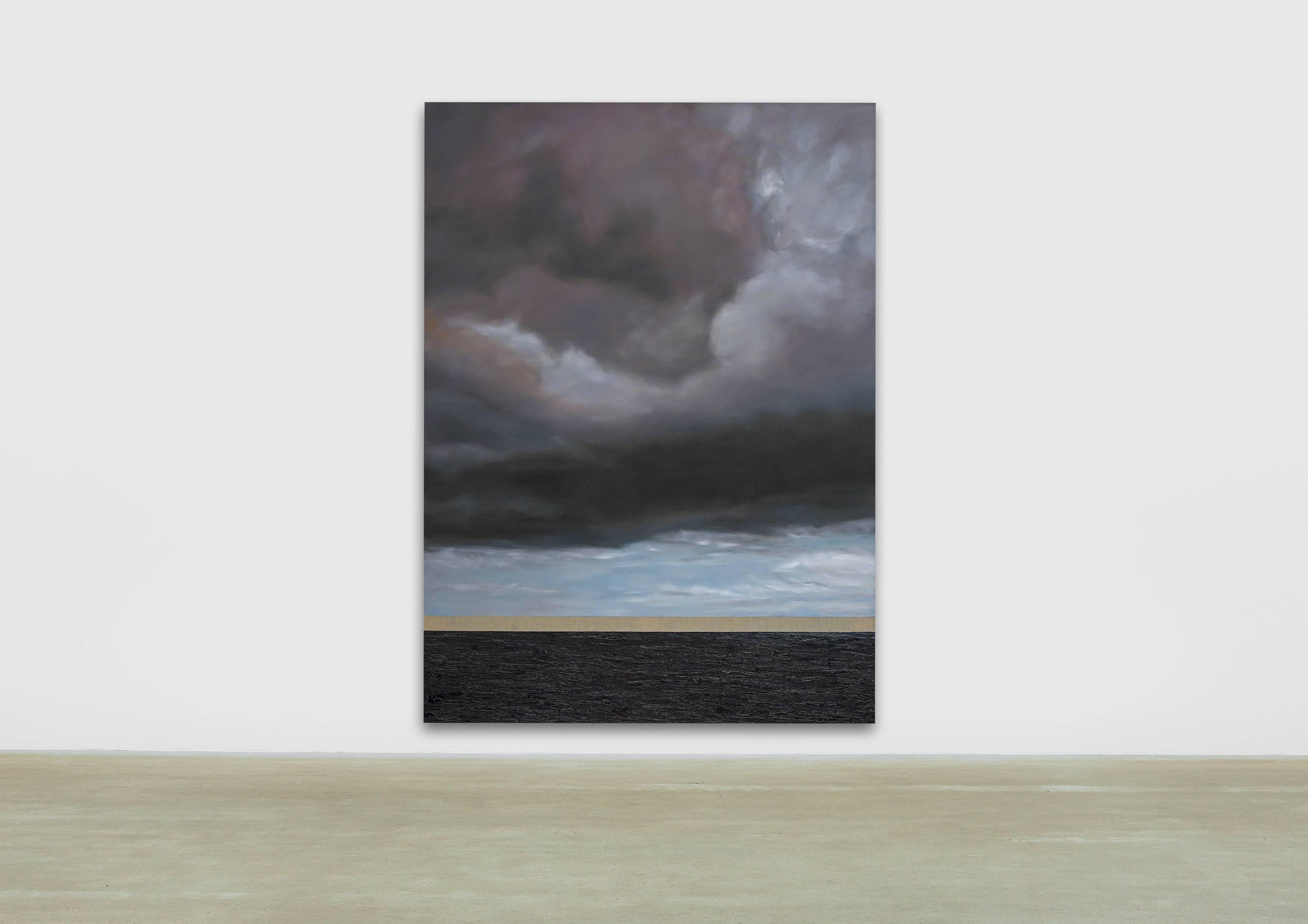 ELPIS / Hope - oil on linen, 84 x 60 inches - clouds, sea, water, grey, indigo - Painting by Frédéric Choisel