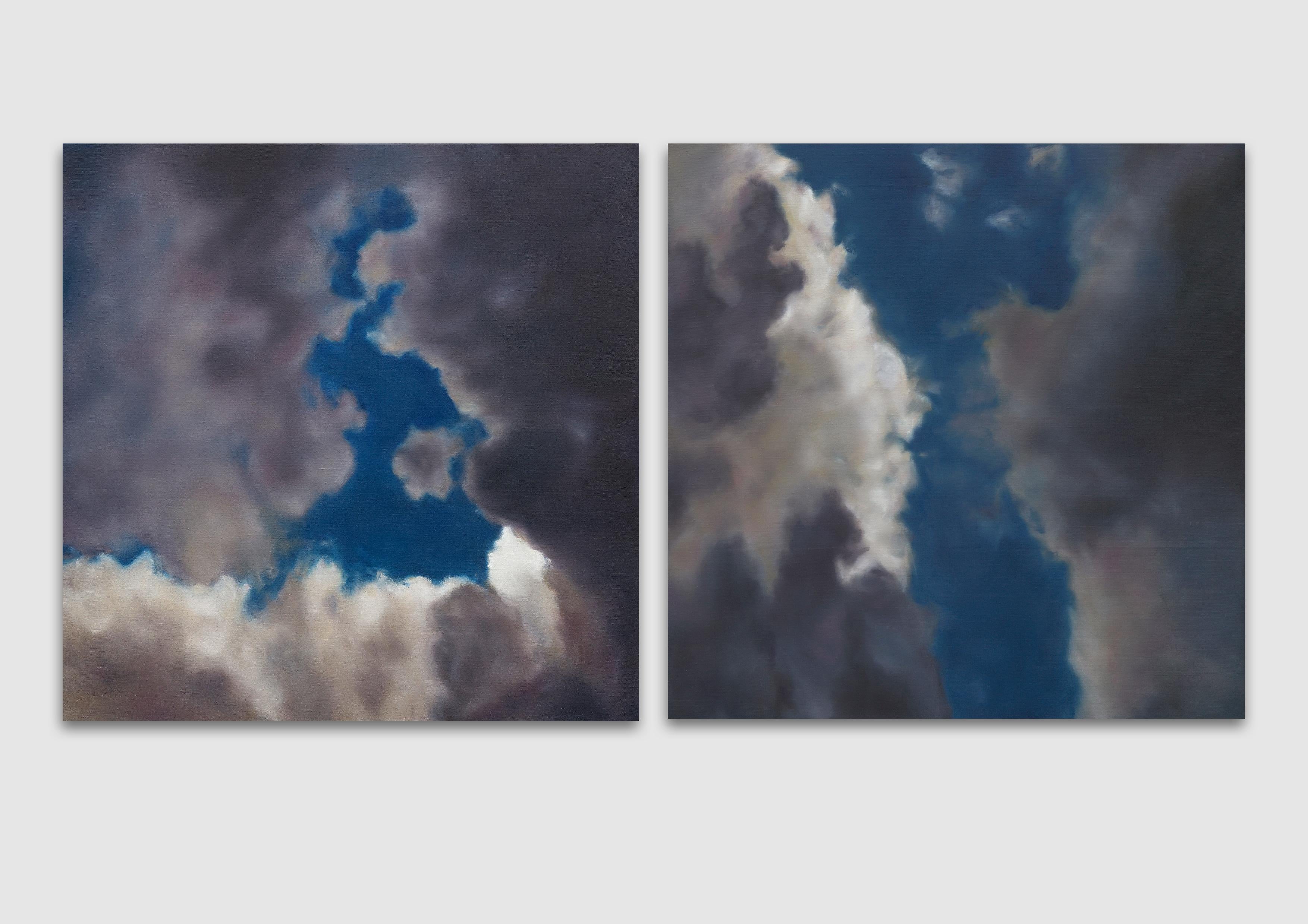 Frédéric Choisel Landscape Painting - Ether Sans Oiseaux I & II (Ether without Birds) Oil on Linen diptych - CLOUDS