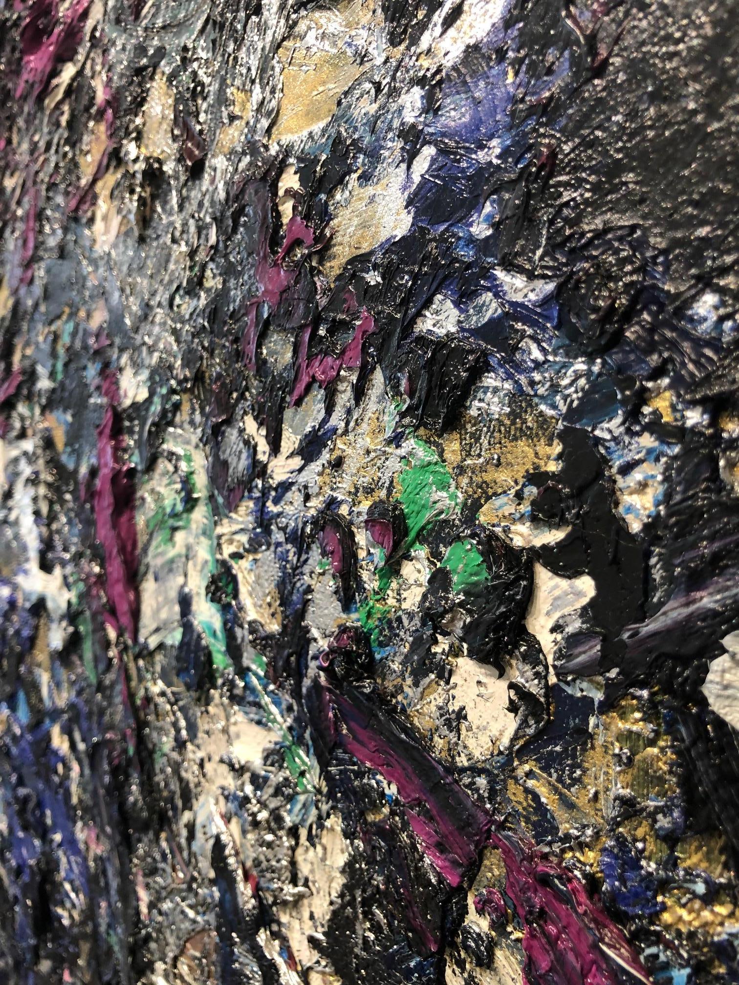 Le Loubinou 3 / pittura contemporanea blu e argento astratta con acqua di marea in vendita 11