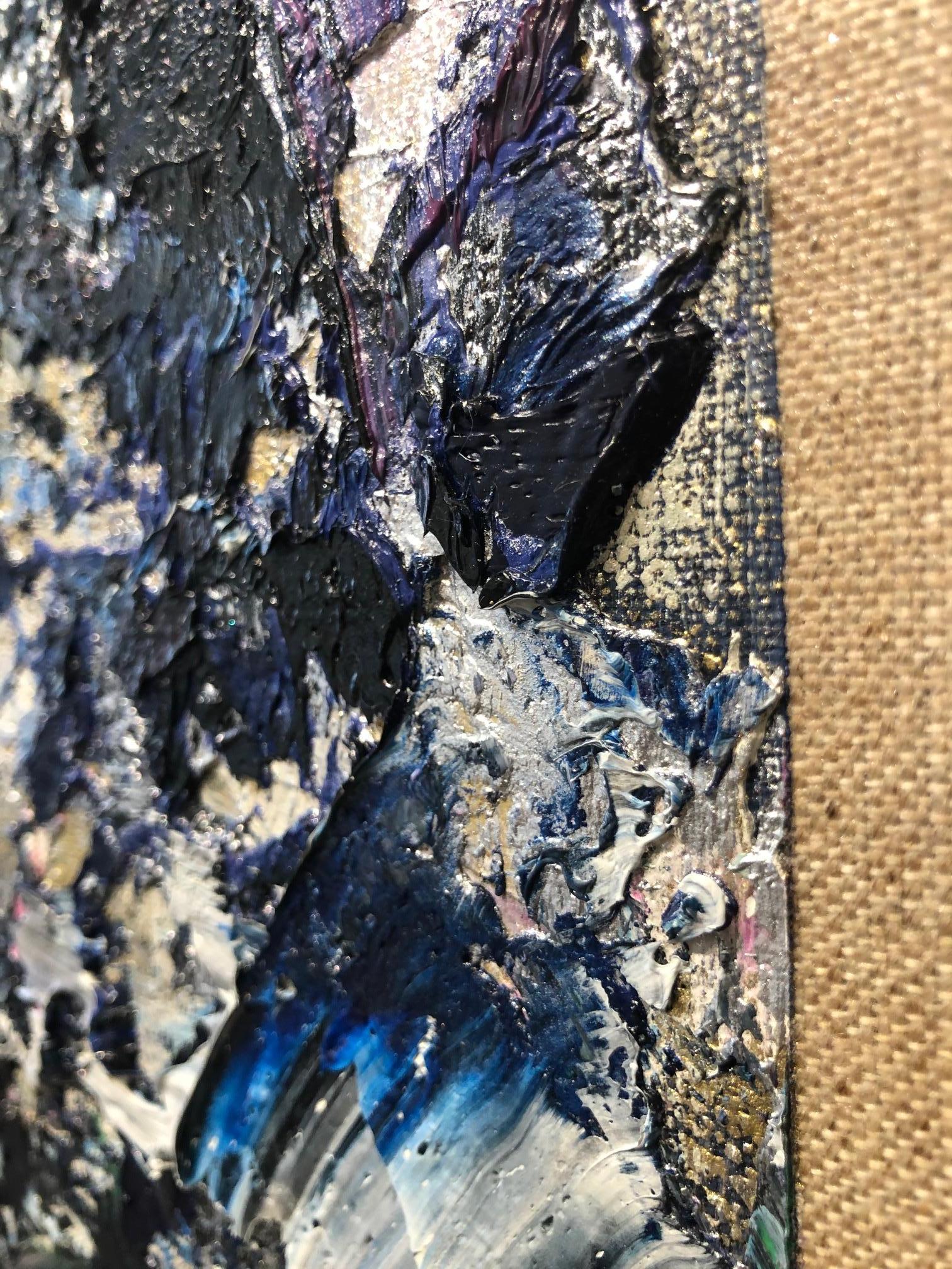 Le Loubinou 3 / pittura contemporanea blu e argento astratta con acqua di marea in vendita 12