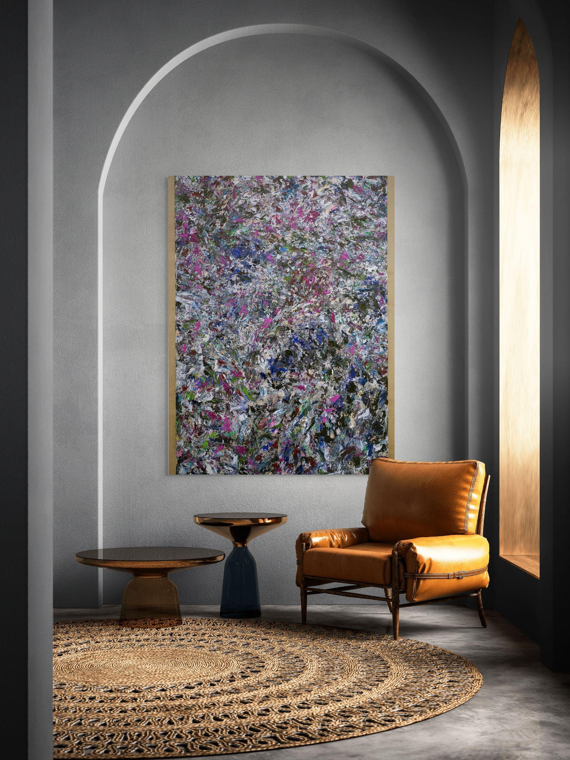 Le Loubinou 3 / contemporary blue and silver abstract tide pool water painting For Sale 1